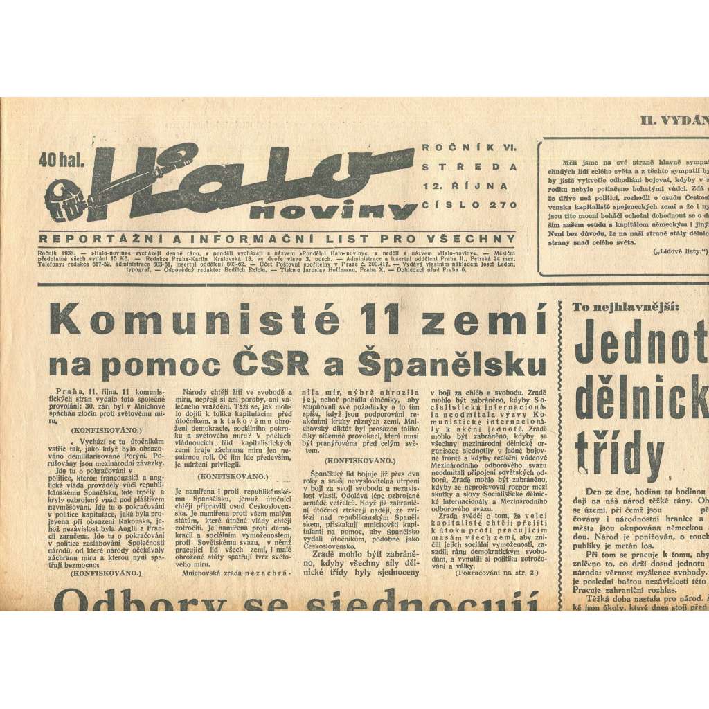 Halo noviny, ročník VI., číslo 270/1938 Halo noviny, ročník VI., číslo 270/1938