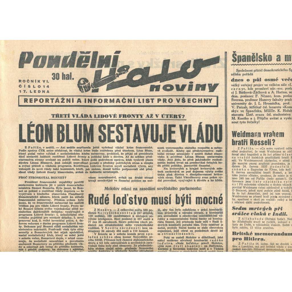 Halo noviny, ročník VI., číslo 14/1938 Halo noviny, ročník VI., číslo 14/1938