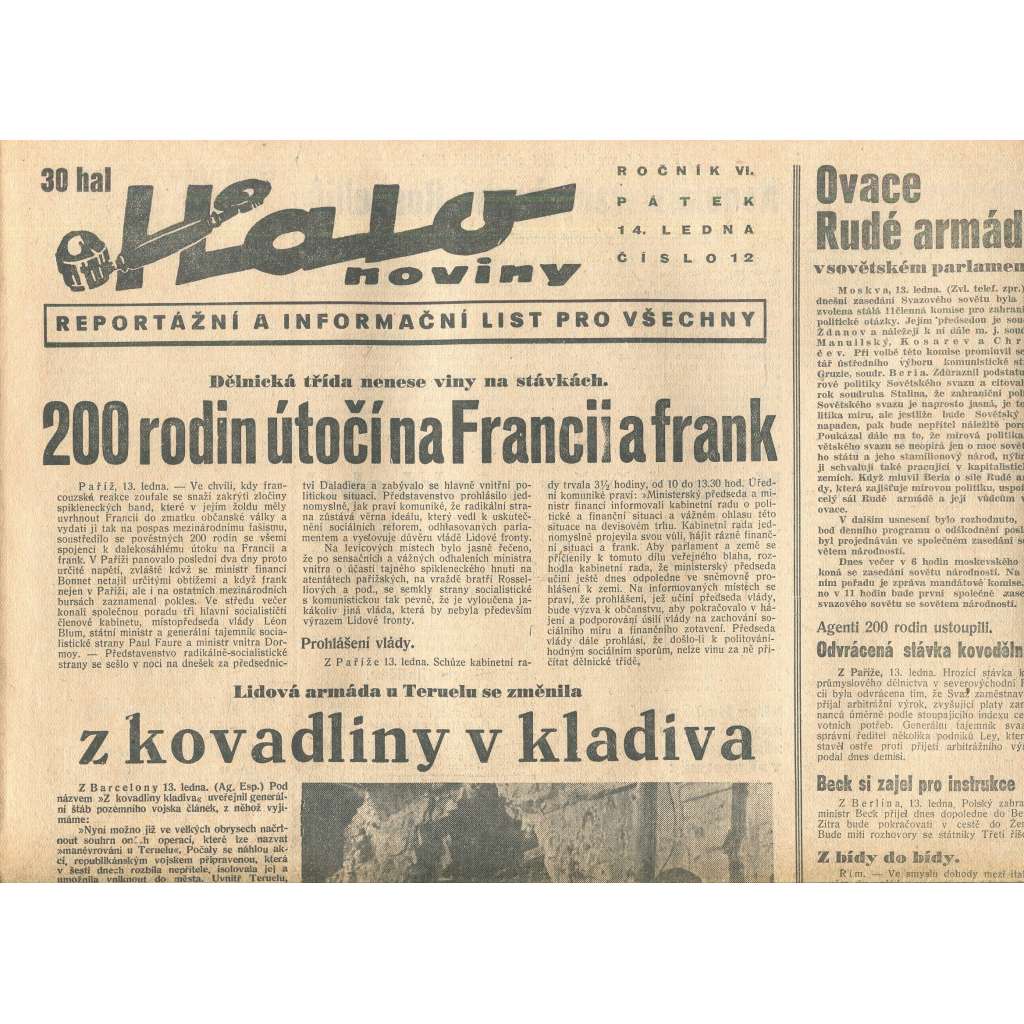 Halo noviny, ročník VI., číslo 12/1938 Halo noviny, ročník VI., číslo 12/1938