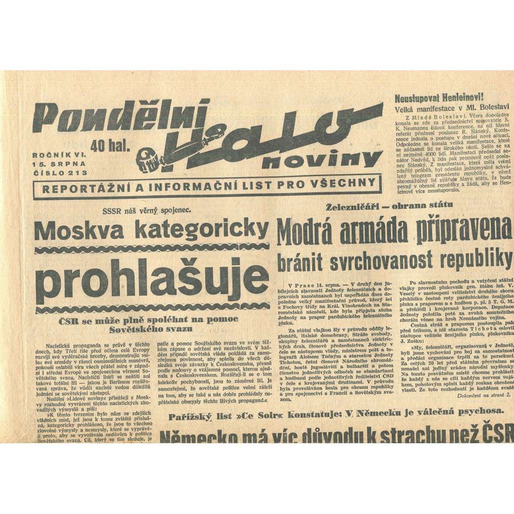 Halo noviny, ročník VI., číslo 213/1938 Halo noviny, ročník VI., číslo 213/1938