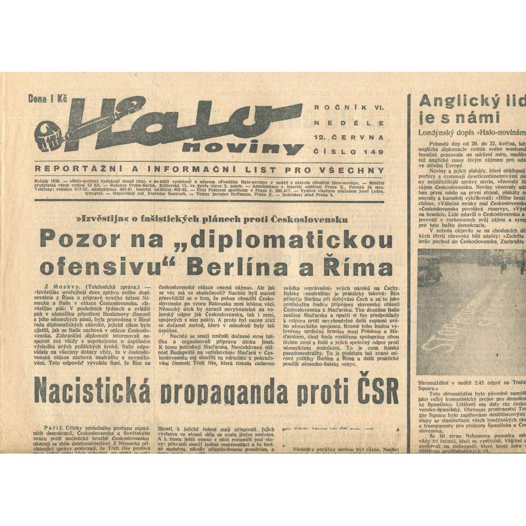 Halo noviny, ročník VI., číslo 149/1938 Halo noviny, ročník VI., číslo 149/1938