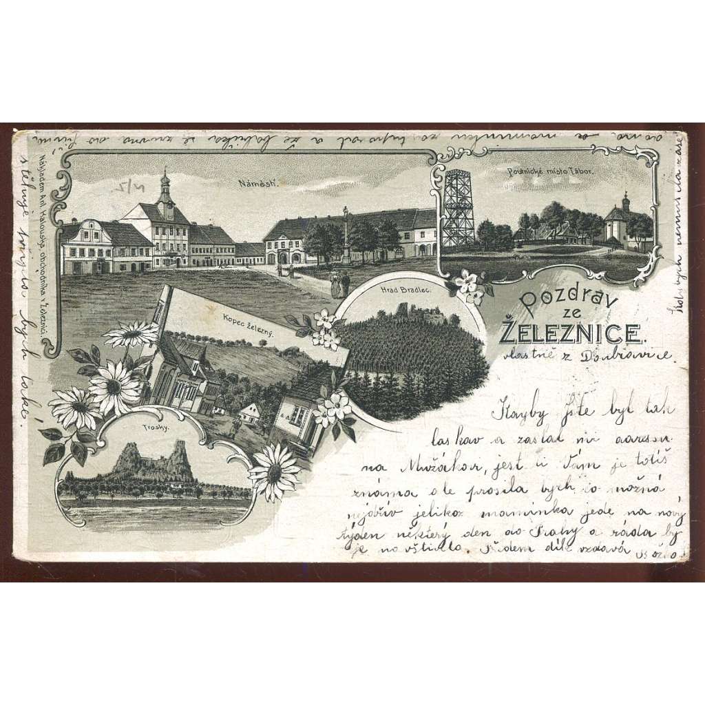 Železnice, Jičín, litografie, rozhledna Tábor