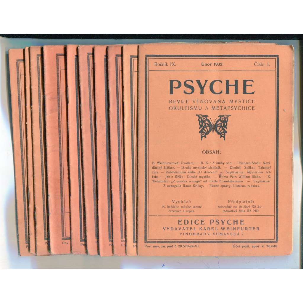 Psyche, ročník IX./1932-1933, čísla 1.-10. (Revue věnovaná mystice, okultismu a metapsychice)