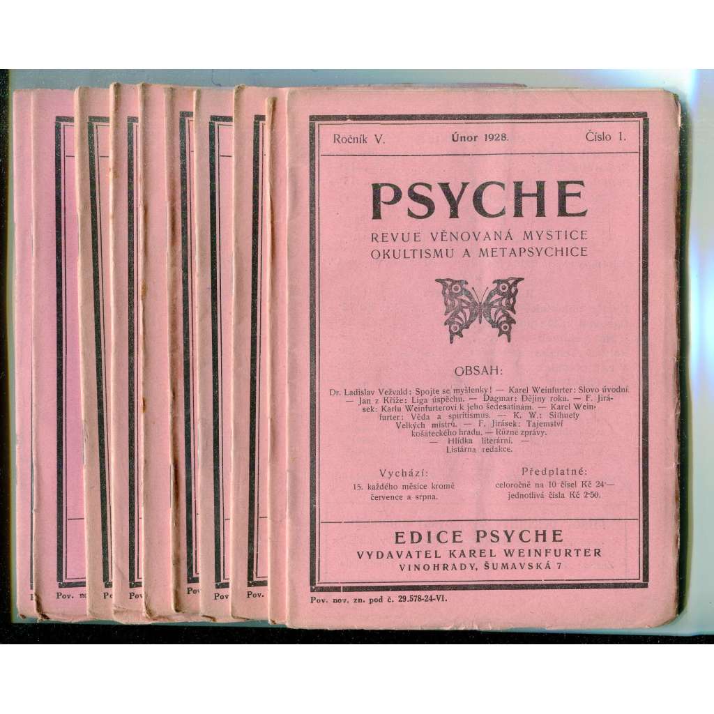 Psyche, ročník V./1928-1929, čísla 1.-10. (Revue věnovaná mystice, okultismu a metapsychice)