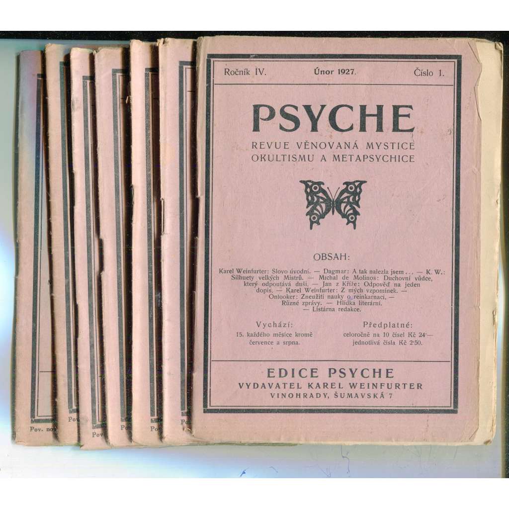 Psyche, ročník IV./1927, čísla 1.-9. (Revue věnovaná mystice, okultismu a metapsychice) - není kompletní Psyche, ročník IV./1927, čísla 1.-9. (Revue věnovaná mystice, okultismu a metapsychice) - není kompletní