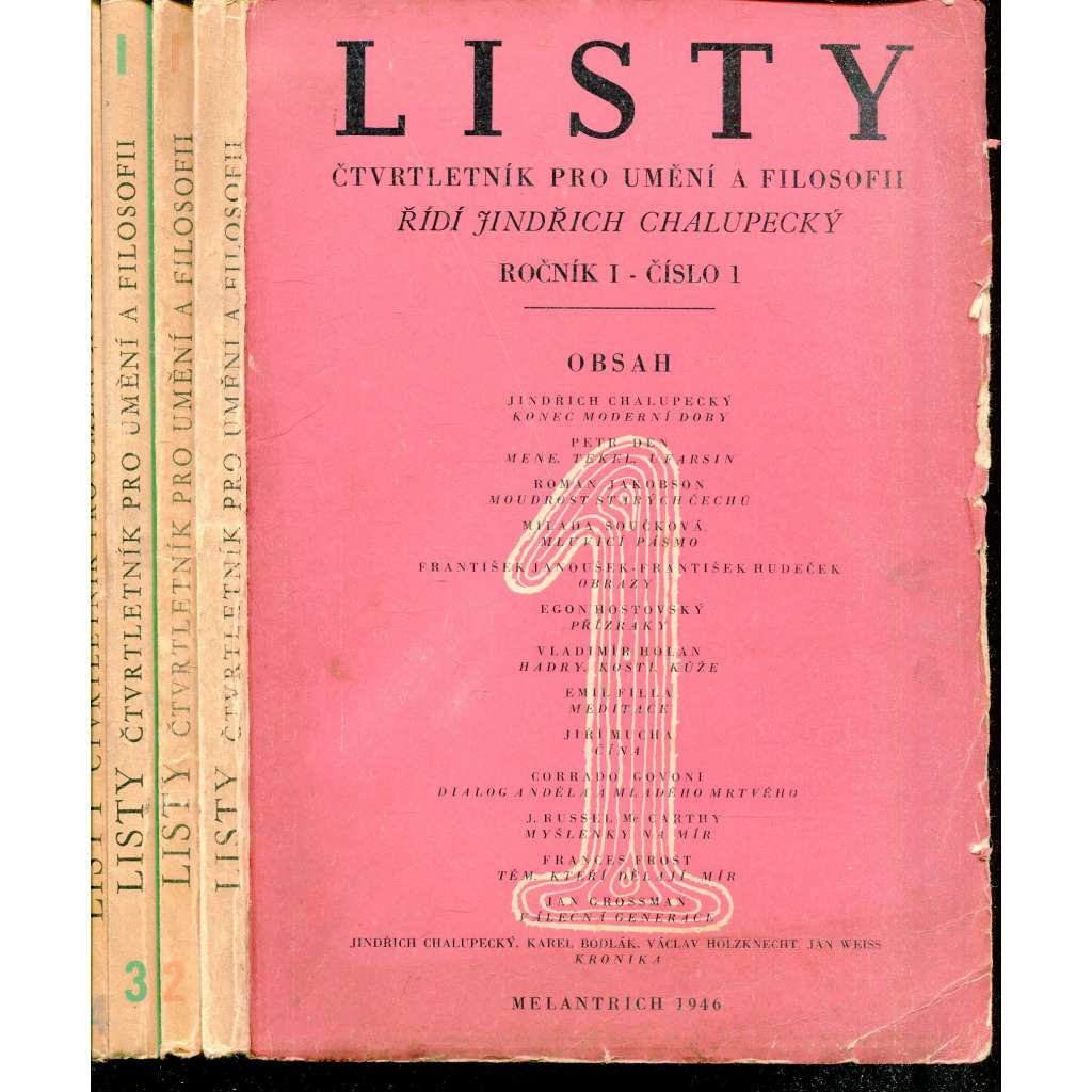 Listy, ročník I., číslo 1-4/1946. Čtvrtletník pro umění a filosofii (4 svazky) Listy, ročník I., číslo 1-4/1946. Čtvrtletník pro umění a filosofii (4 svazky)