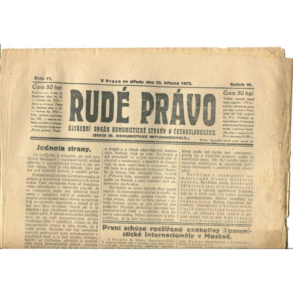Rudé právo, ročník VI., číslo 71/1925 (1. republika, staré noviny) - 25.3.1925 Rudé právo, ročník VI., číslo 71/1925 (1. republika, staré noviny) - 25.3.1925