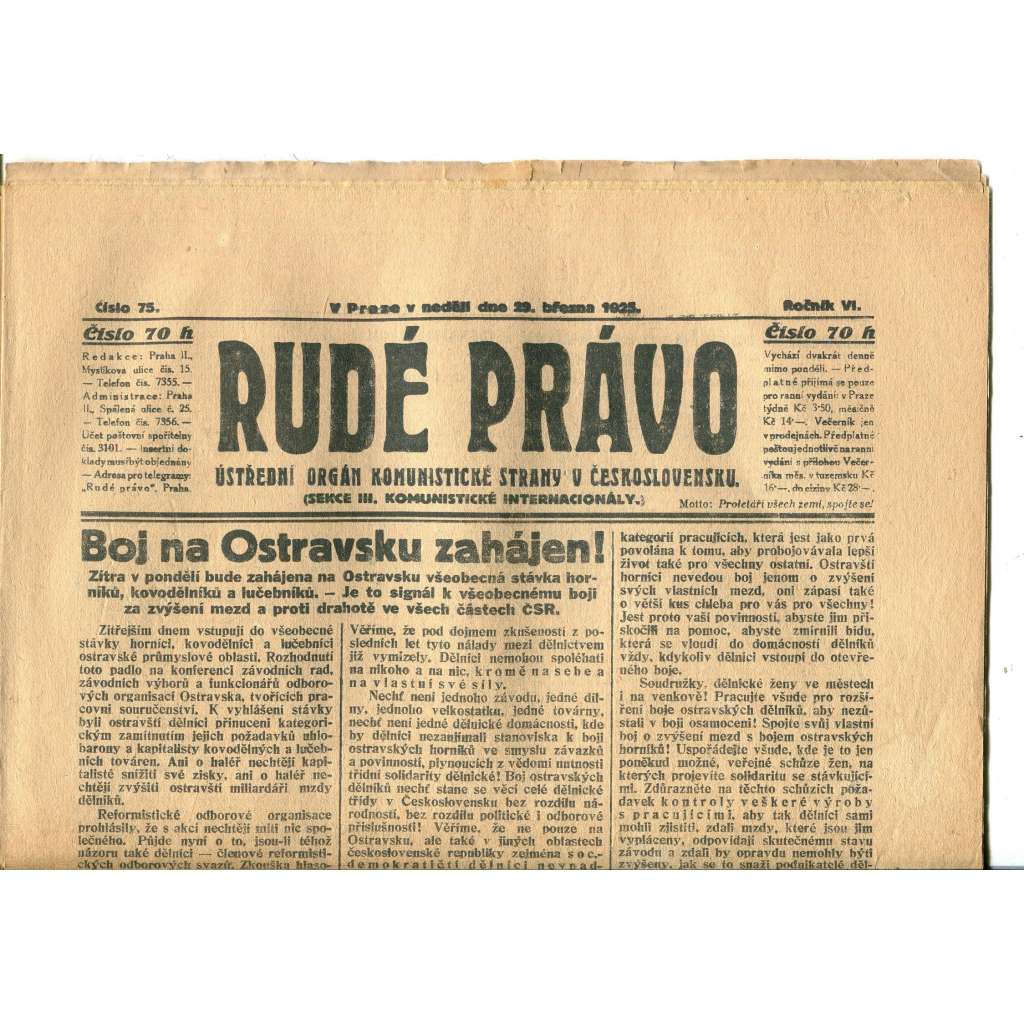 Rudé právo, ročník VI., číslo 75/1925 (1. republika, staré noviny) - 29.3.1925 Rudé právo, ročník VI., číslo 75/1925 (1. republika, staré noviny) - 29.3.1925