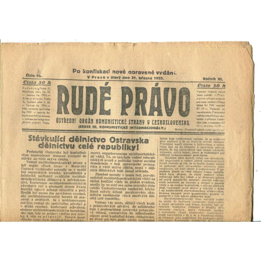 Rudé právo, ročník VI., číslo 76/1925 (1. republika, staré noviny) - 31.3.1925 Rudé právo, ročník VI., číslo 76/1925 (1. republika, staré noviny) - 31.3.1925