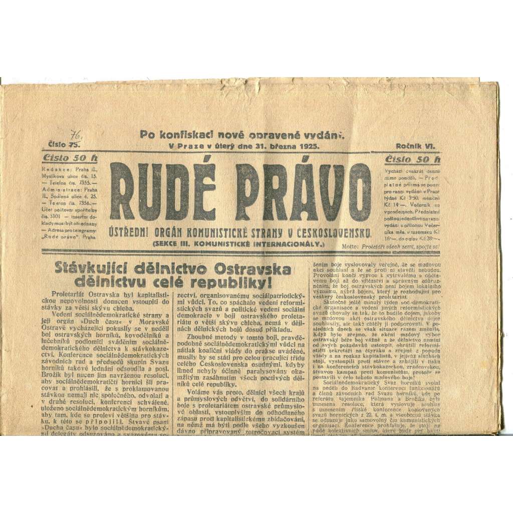Rudé právo, ročník VI., číslo 76/1925 (1. republika, staré noviny) - 31.3.1925 Rudé právo, ročník VI., číslo 76/1925 (1. republika, staré noviny) - 31.3.1925
