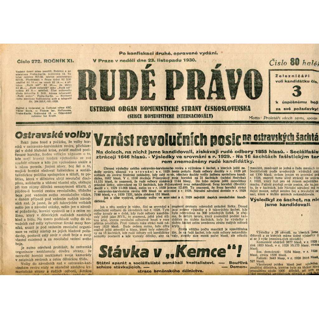 Rudé právo, ročník XI., číslo 272/1930 (1. republika, staré noviny) - 23.11.1930
