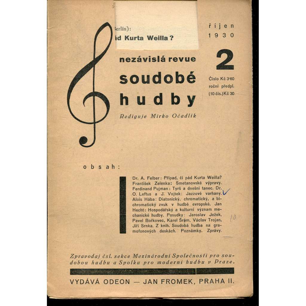 Klíč - Nezávislá revue světové hudby, číslo 2/1930 (říjen) - časopis, hudba