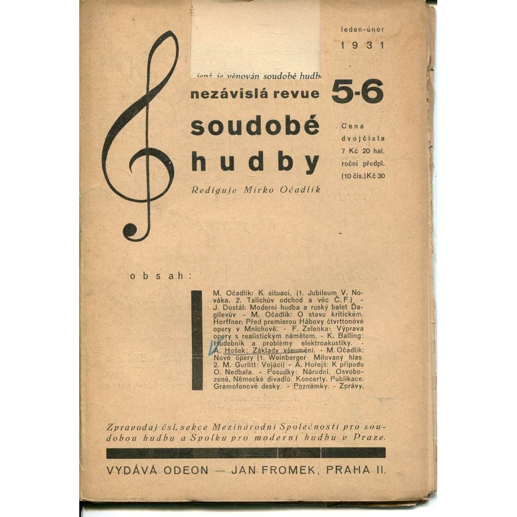 Klíč - Nezávislá revue světové hudby, číslo 5-6/1931 (leden-únor) - časopis, hudba