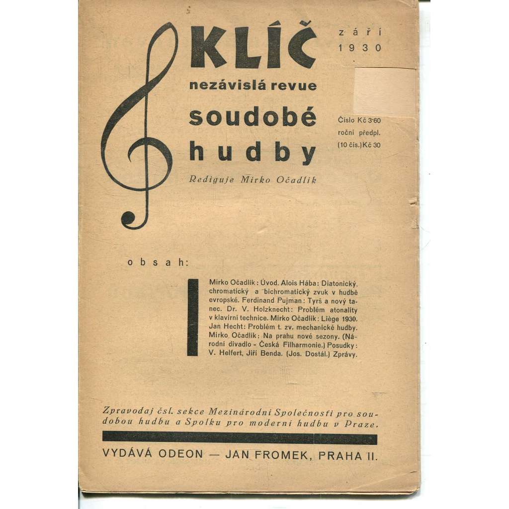 Klíč - Nezávislá revue světové hudby, 1930 (září) - časopis, hudba