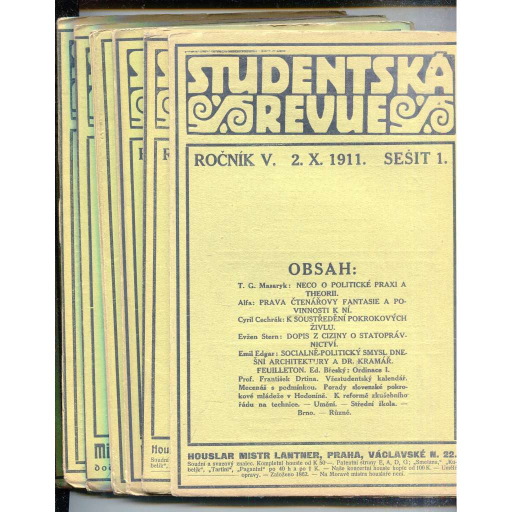 Studentská Revue. Ročník V., sešit 1.-10./1911-1912 (10 čísel časopisu)