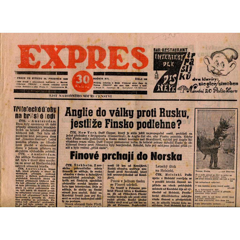Expres (20.12.1939) staré noviny