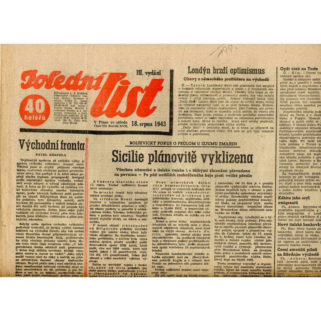Nedělní list (18.8.1943) - staré noviny