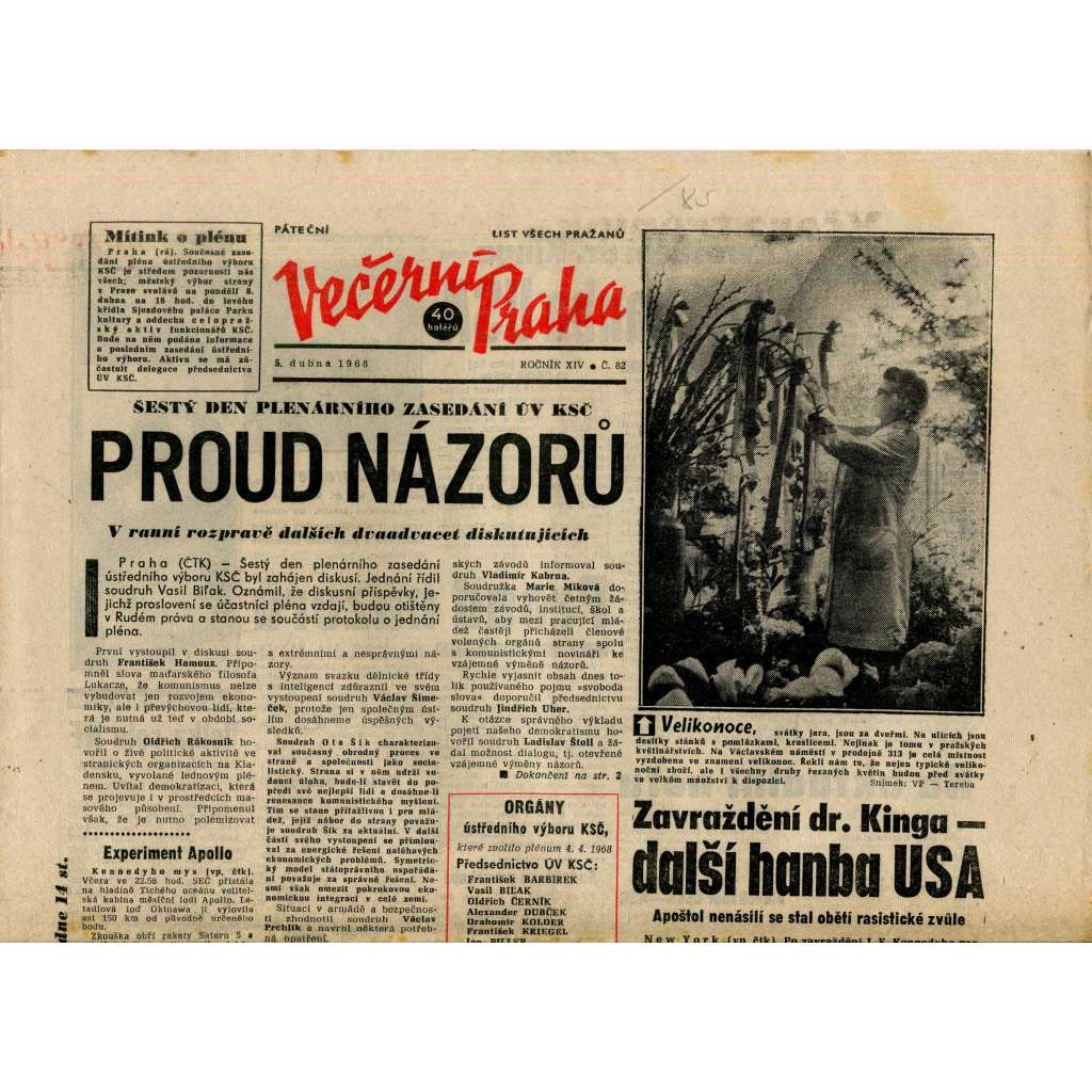 Večerní Praha (5.4.1968) - staré noviny
