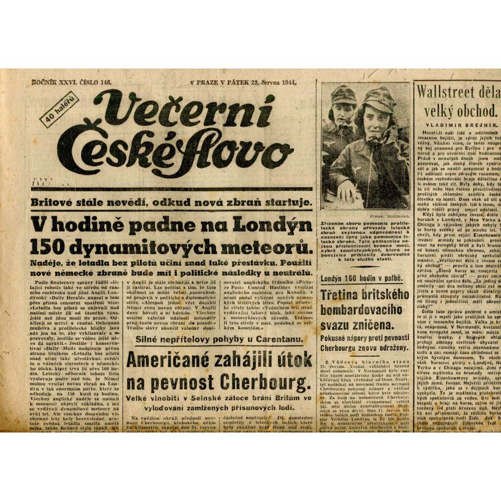 Večerní České slovo (23.6.1944) - staré noviny