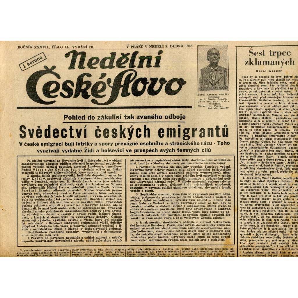 Nedělní České slovo (8.4.1945) - staré noviny