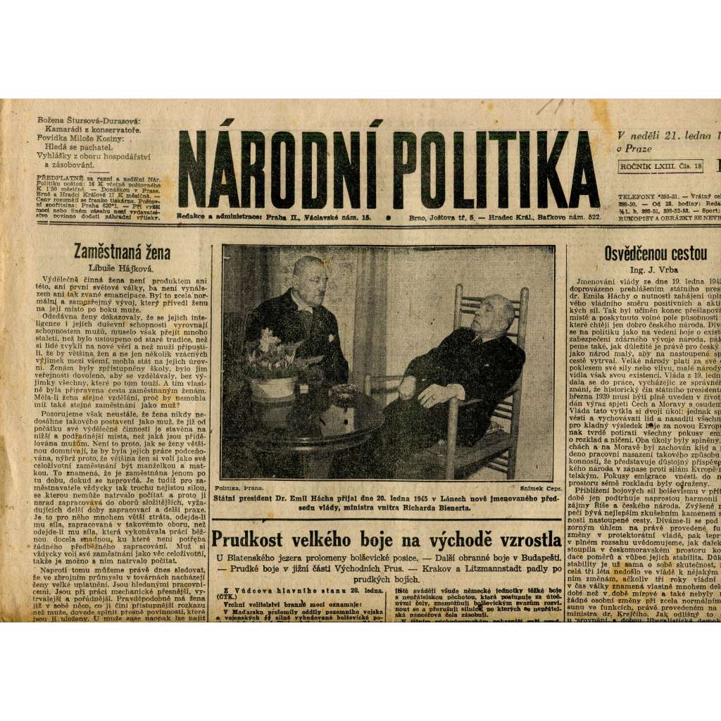 Národní politika (21.1.1945) - staré noviny