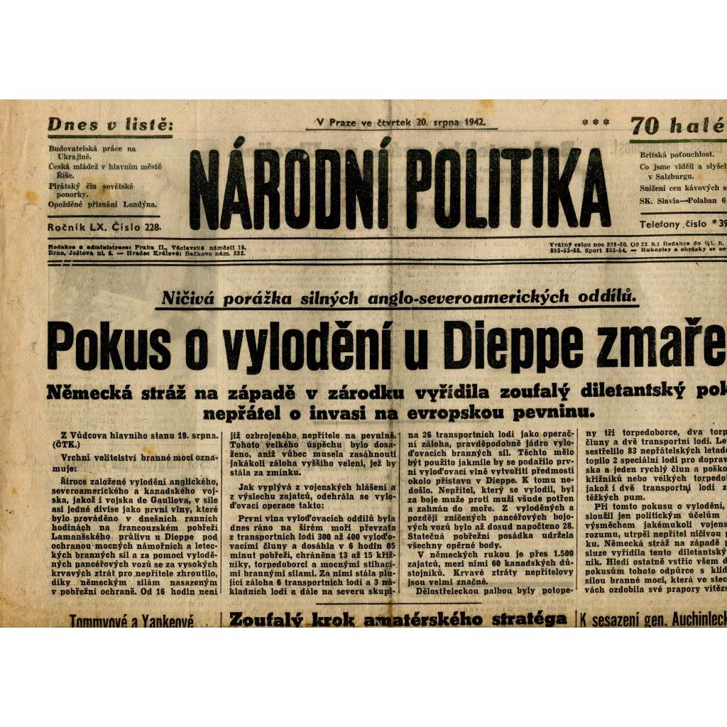 Národní politika (20.8.1942) - staré noviny