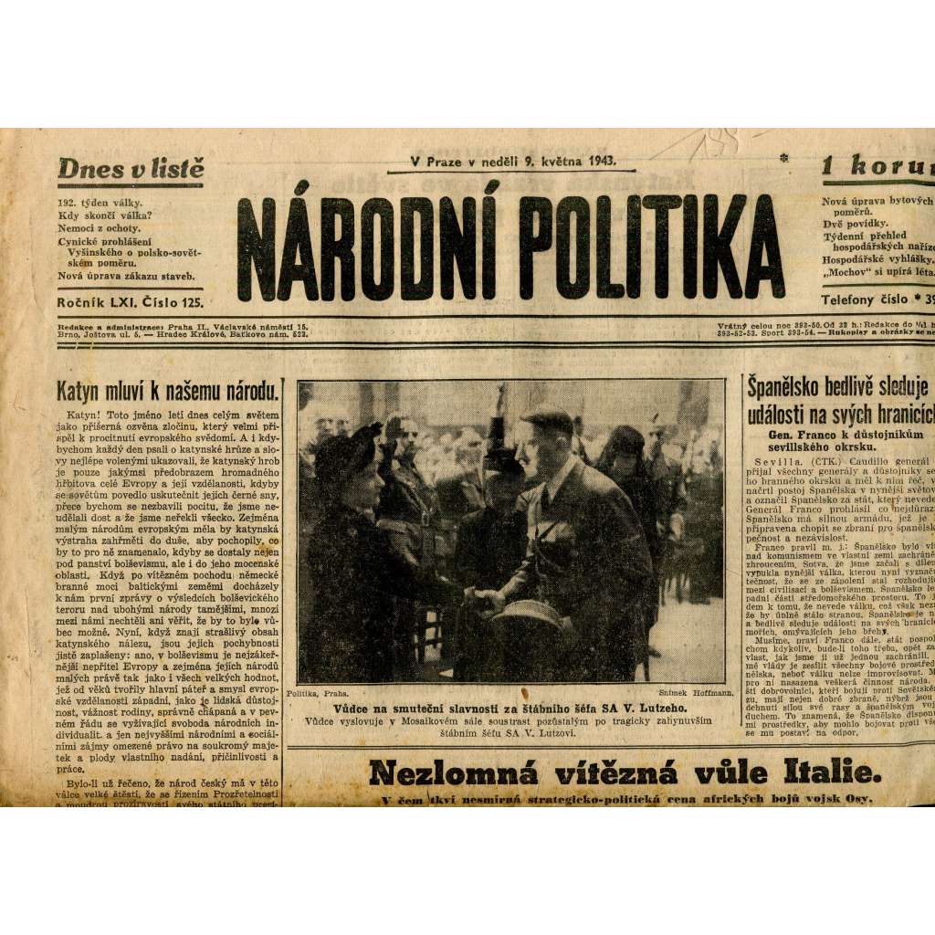 Národní politika (9.5.1943) - staré noviny