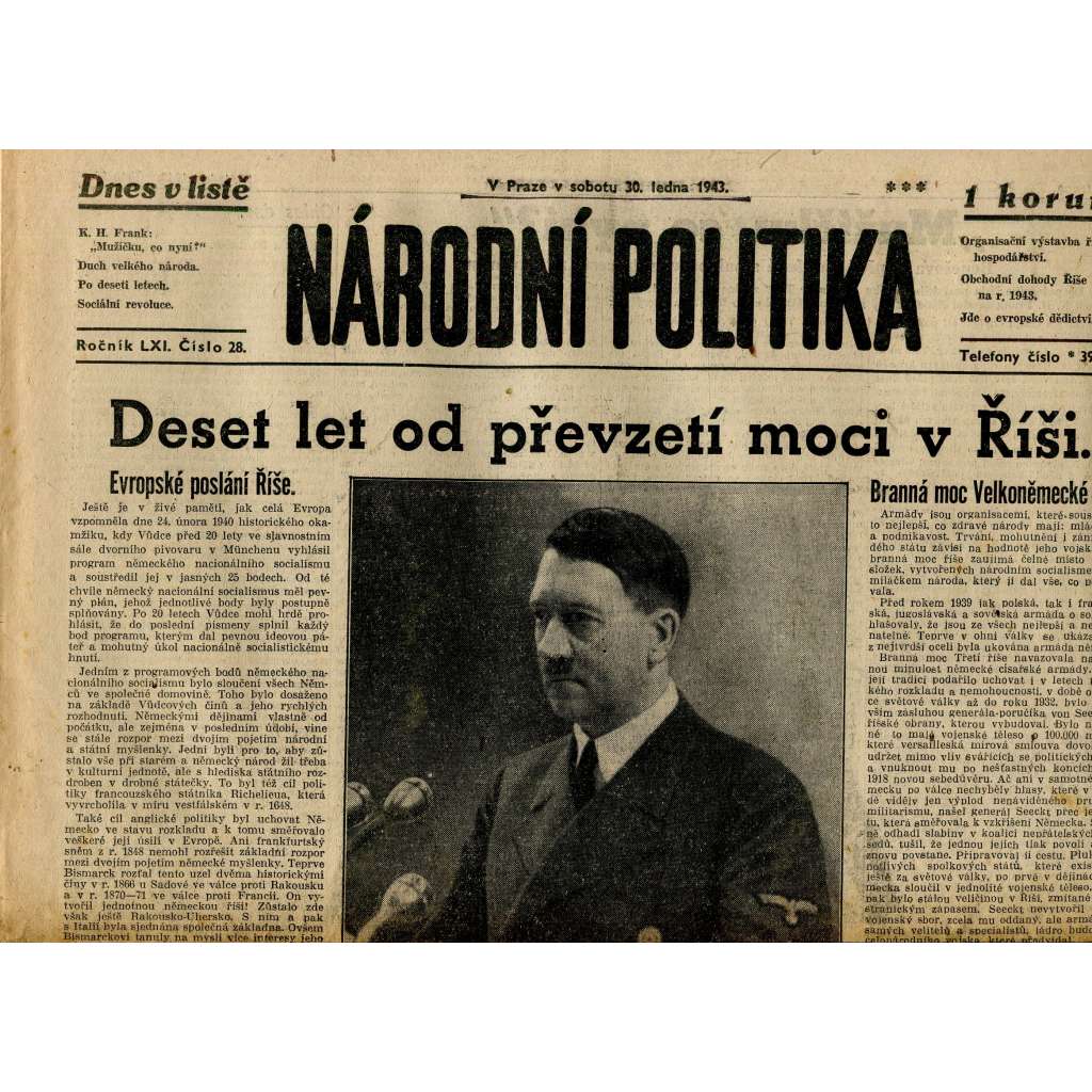 Národní politika (30.1.1943) - staré noviny (není kompletní)