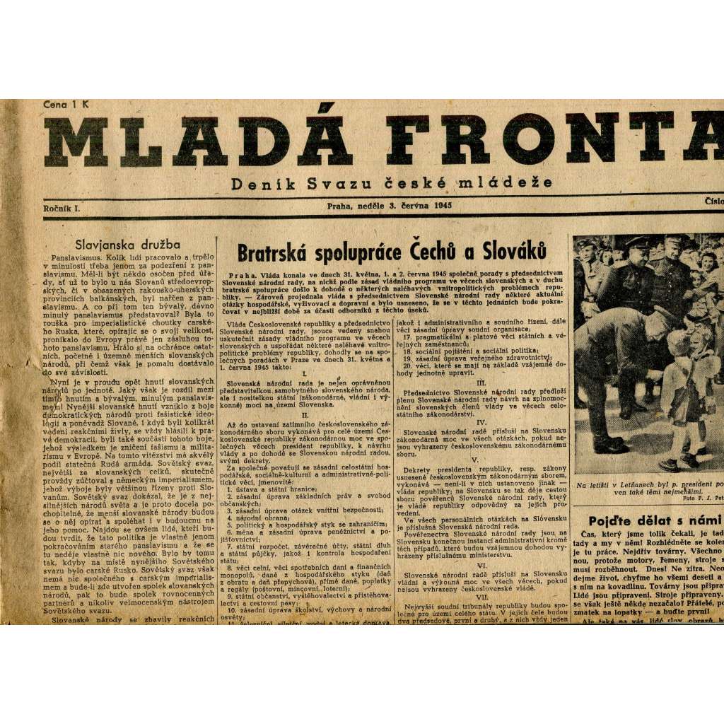 Mladá fronta (3.6.1945) staré noviny