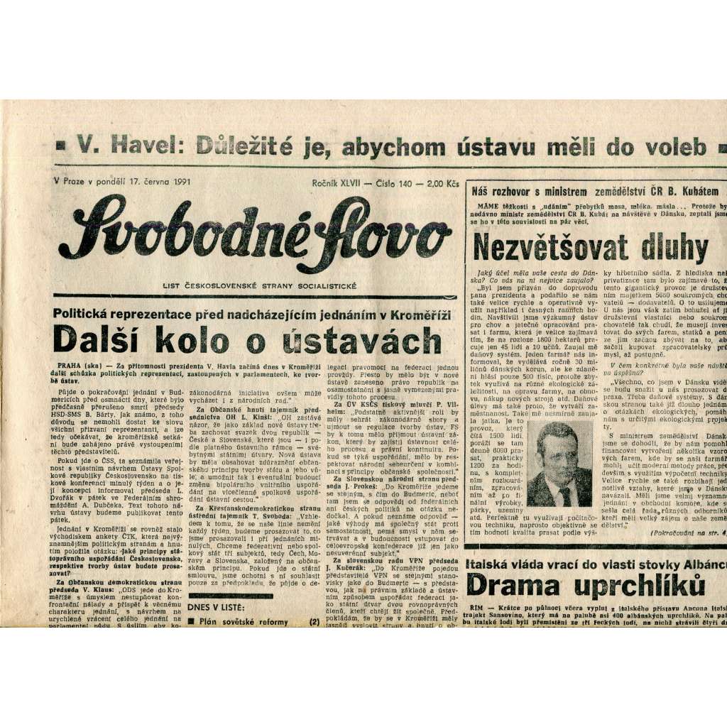 Svobodné slovo (17.6.1991) - staré noviny