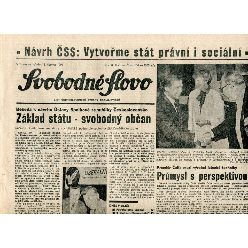 Svobodné slovo (12.6.1991) - staré noviny