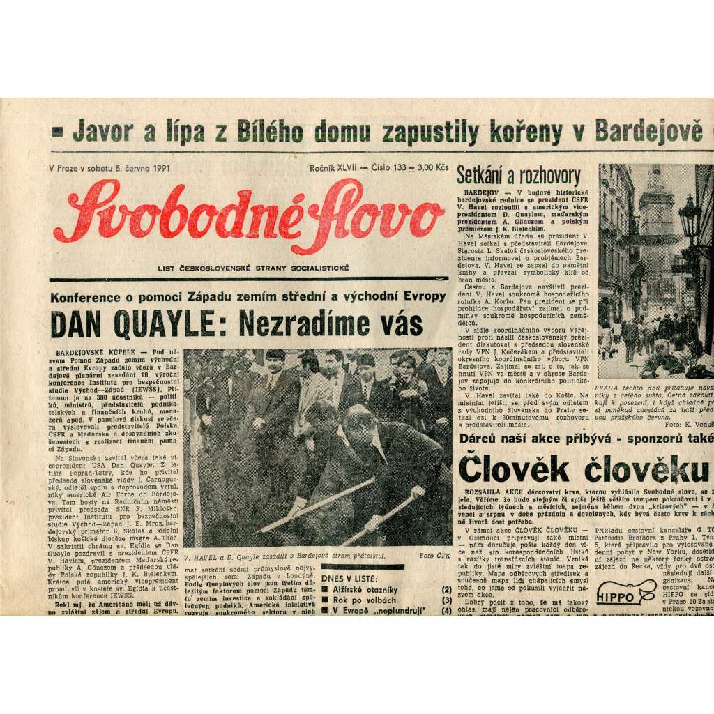 Svobodné slovo (8.6.1991) - staré noviny