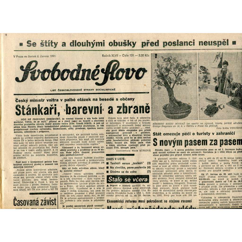 Svobodné slovo (6.6.1991) - staré noviny