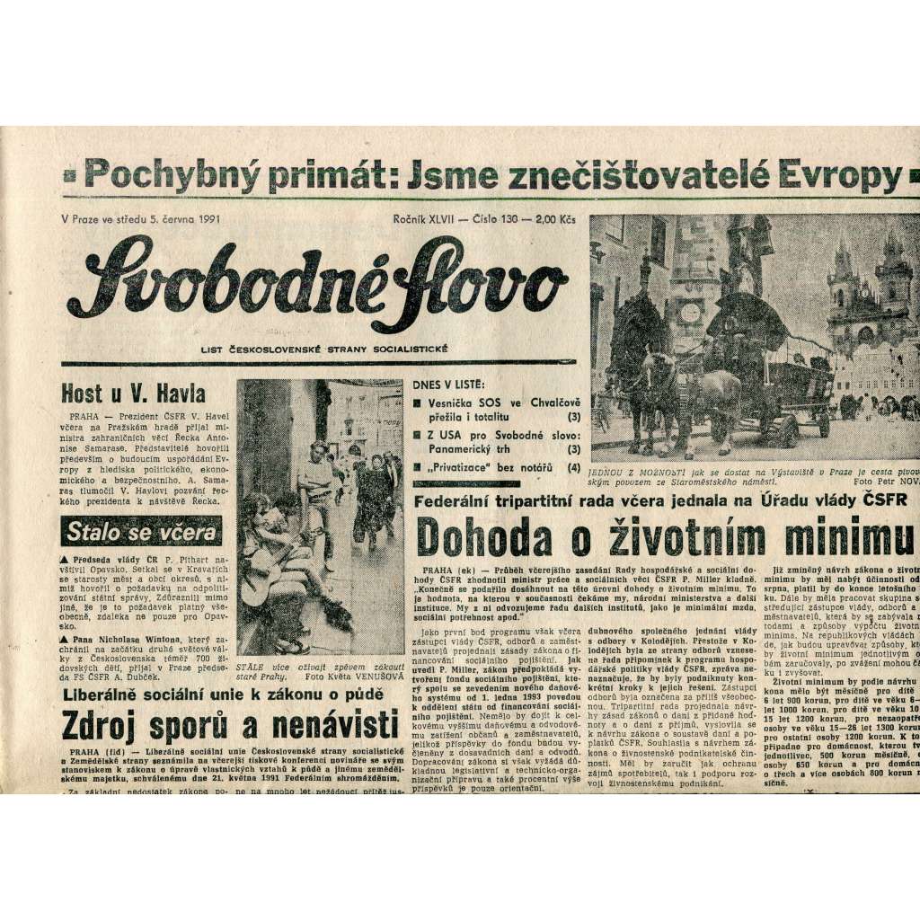 Svobodné slovo (5.6.1991) - staré noviny