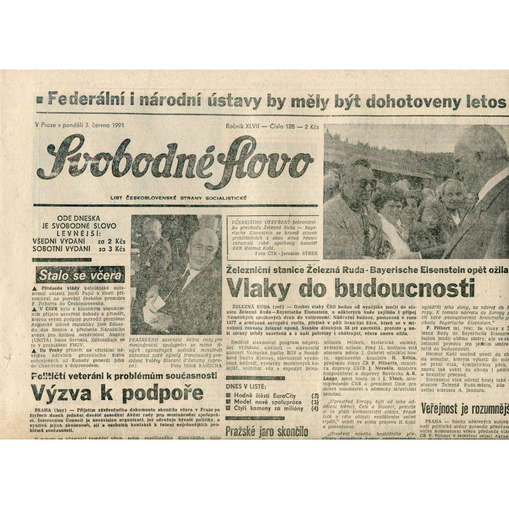 Svobodné slovo (3.6.1991) - staré noviny