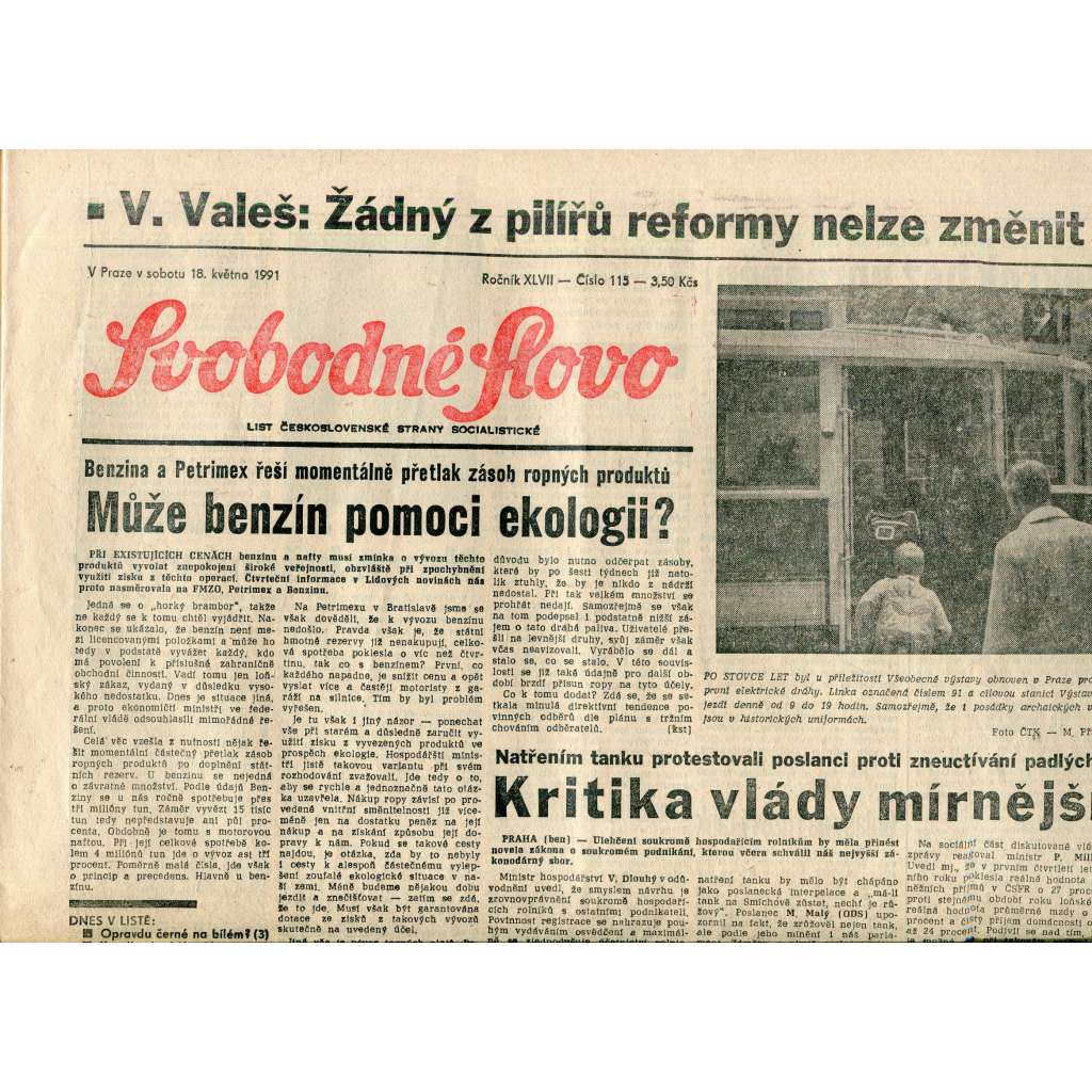 Svobodné slovo (18.5.1991) - staré noviny Svobodné slovo (18.5.1991) - staré noviny