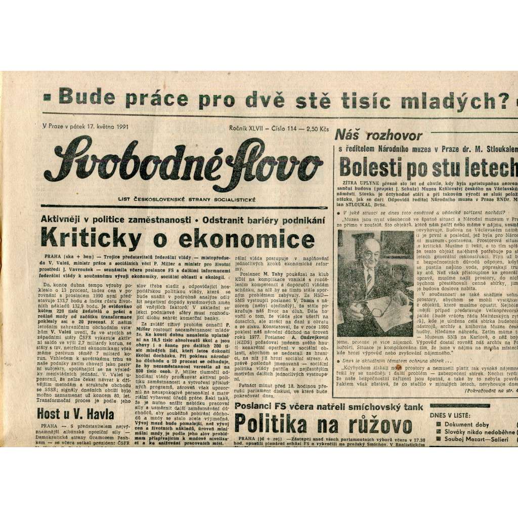 Svobodné slovo (17.5.1991) - staré noviny Svobodné slovo (17.5.1991) - staré noviny