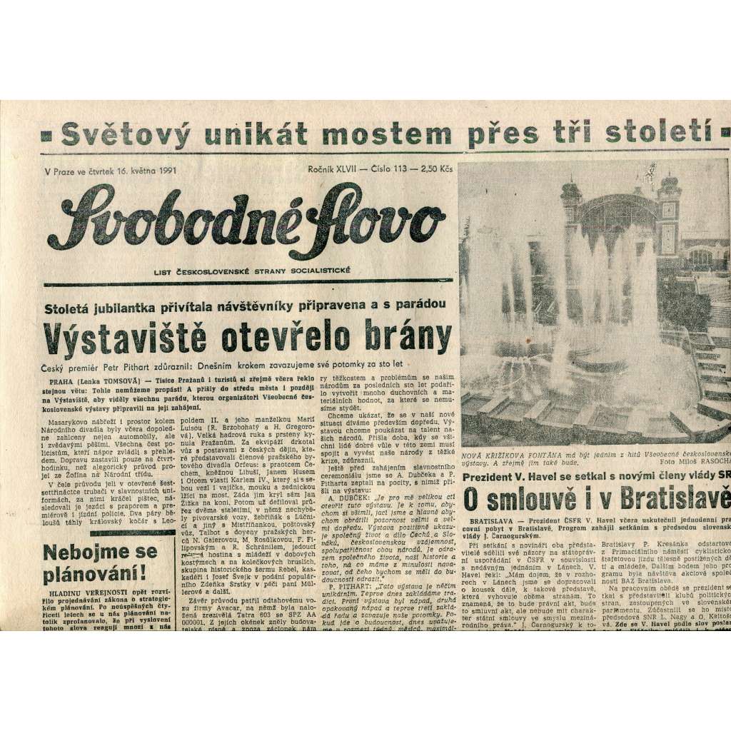 Svobodné slovo (16.5.1991) - staré noviny Svobodné slovo (16.5.1991) - staré noviny