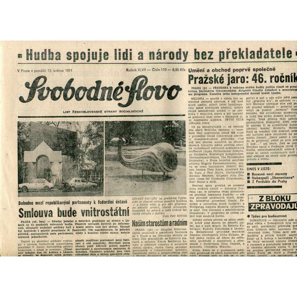 Svobodné slovo (13.5.1991) - staré noviny Svobodné slovo (13.5.1991) - staré noviny