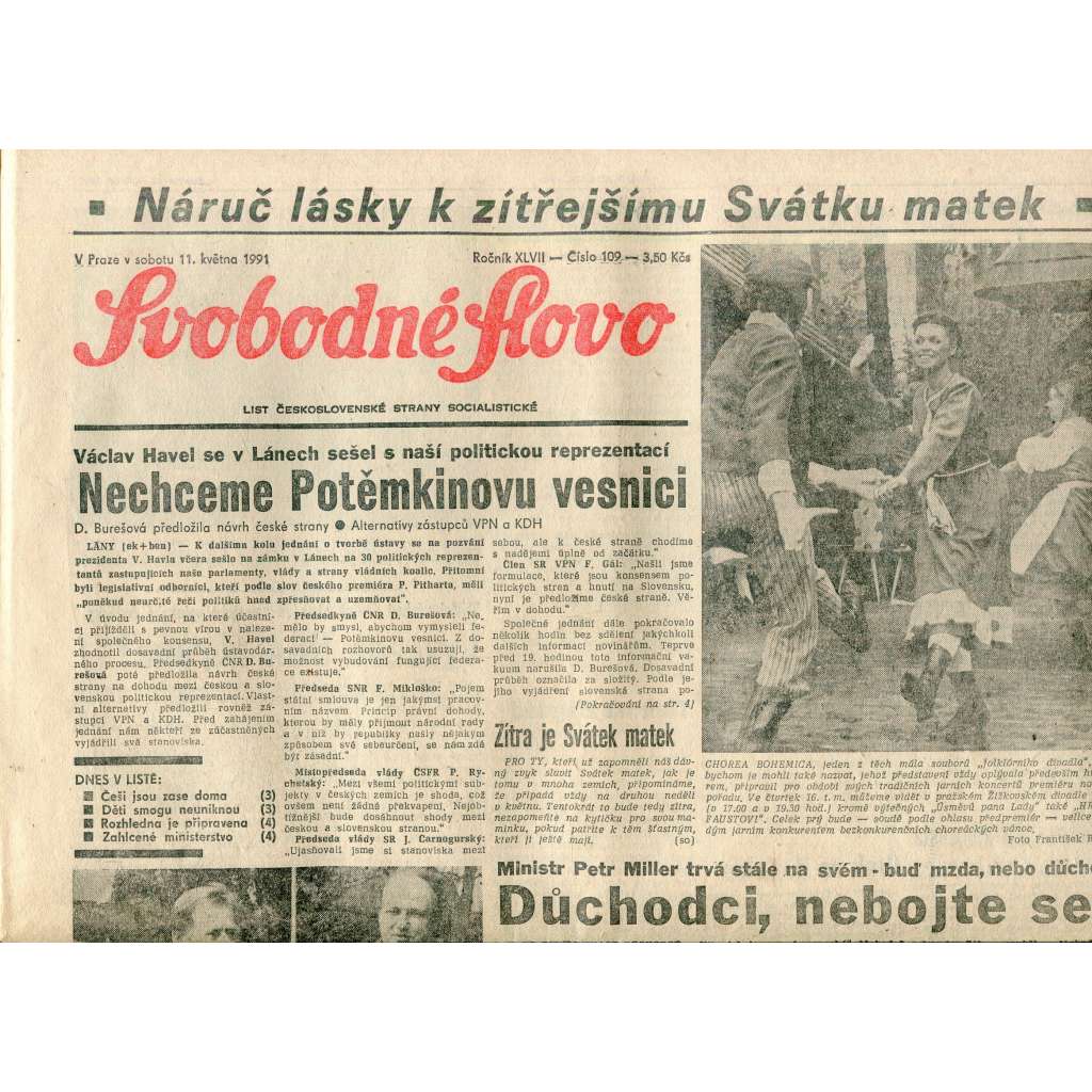 Svobodné slovo (11.5.1991) - staré noviny Svobodné slovo (11.5.1991) - staré noviny
