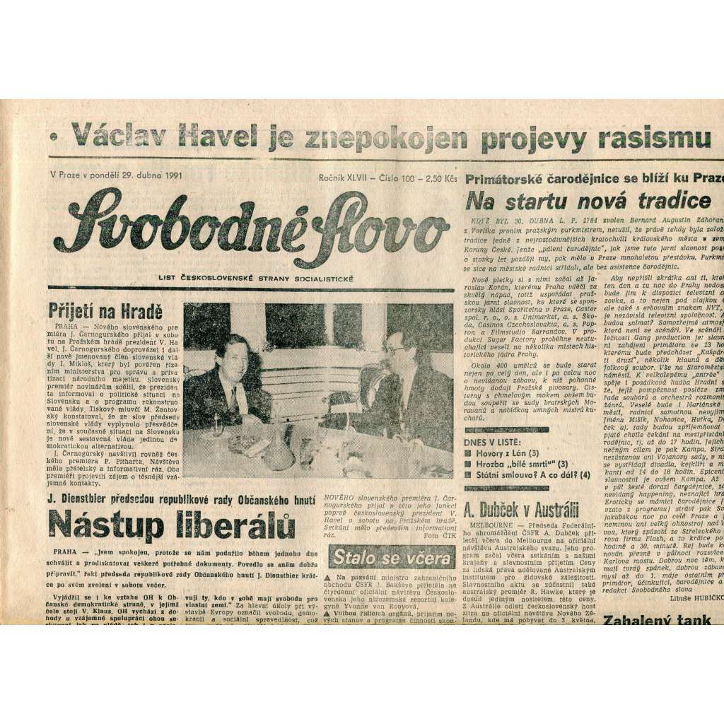 Svobodné slovo (29.4.1991) - staré noviny