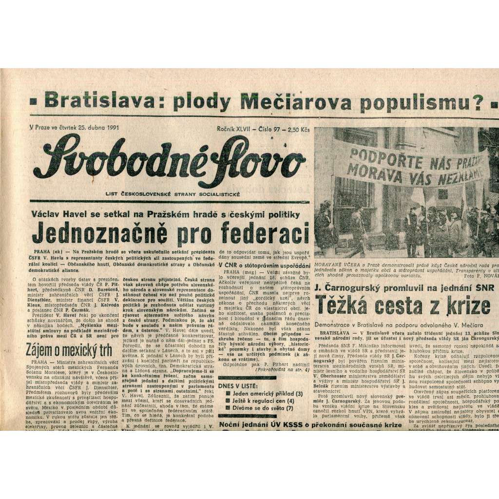 Svobodné slovo (25.4.1991) - staré noviny