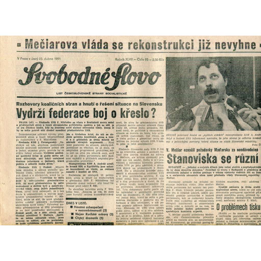 Svobodné slovo (23.4.1991) - staré noviny