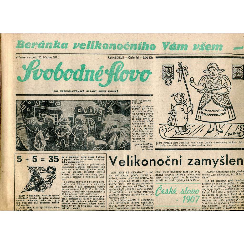 Svobodné slovo (30.3.1991) - staré noviny Svobodné slovo (30.3.1991) - staré noviny