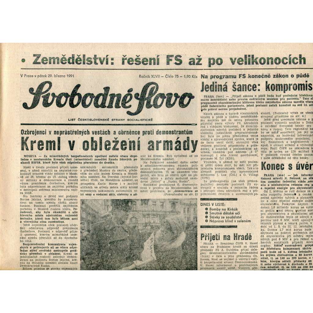 Svobodné slovo (29.3.1991) - staré noviny Svobodné slovo (29.3.1991) - staré noviny