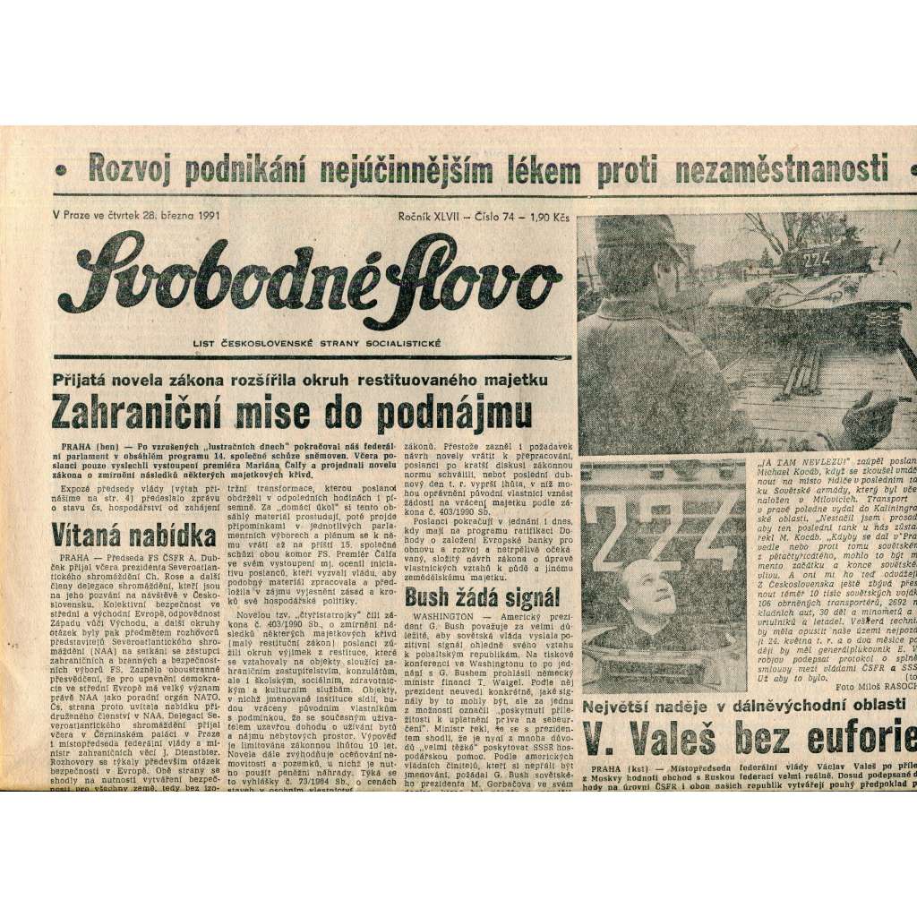 Svobodné slovo (28.3.1991) - staré noviny Svobodné slovo (28.3.1991) - staré noviny