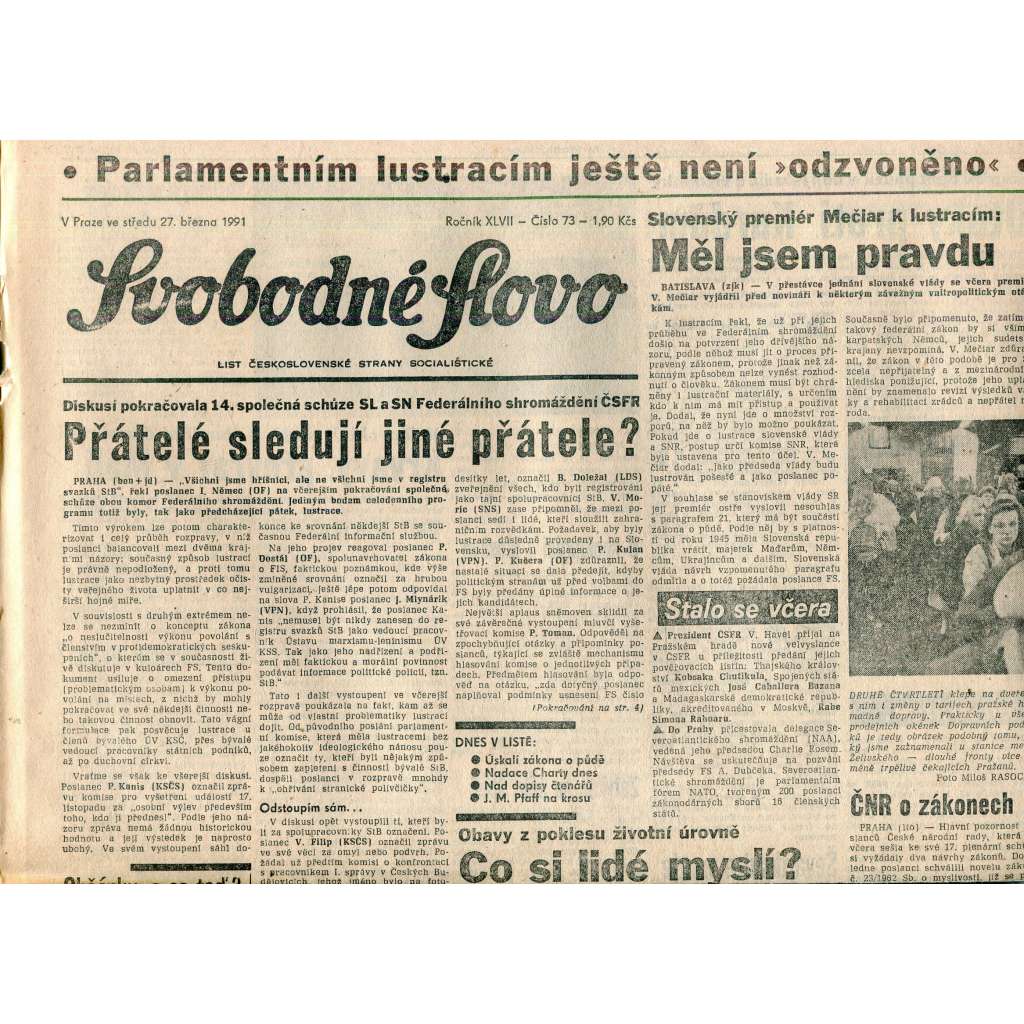 Svobodné slovo (27.3.1991) - staré noviny Svobodné slovo (27.3.1991) - staré noviny