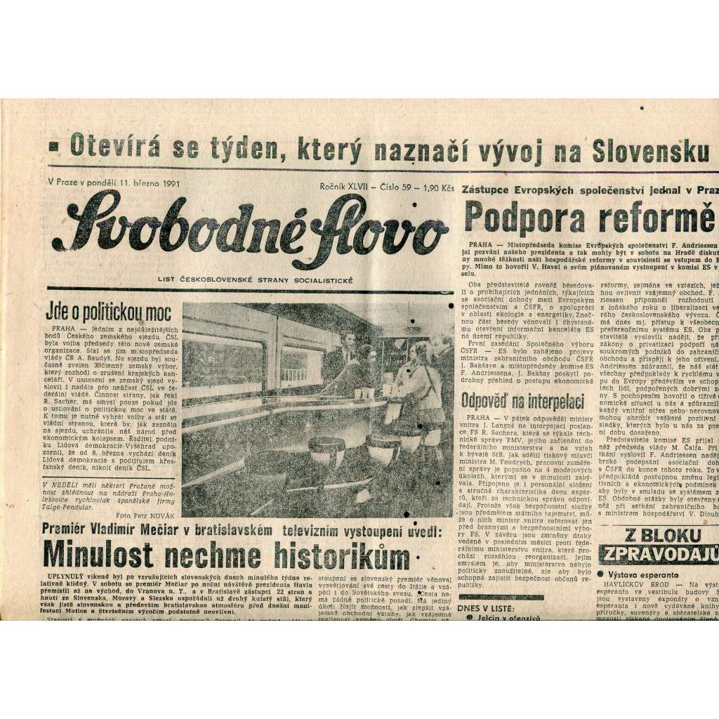 Svobodné slovo (11.3.1991) - staré noviny