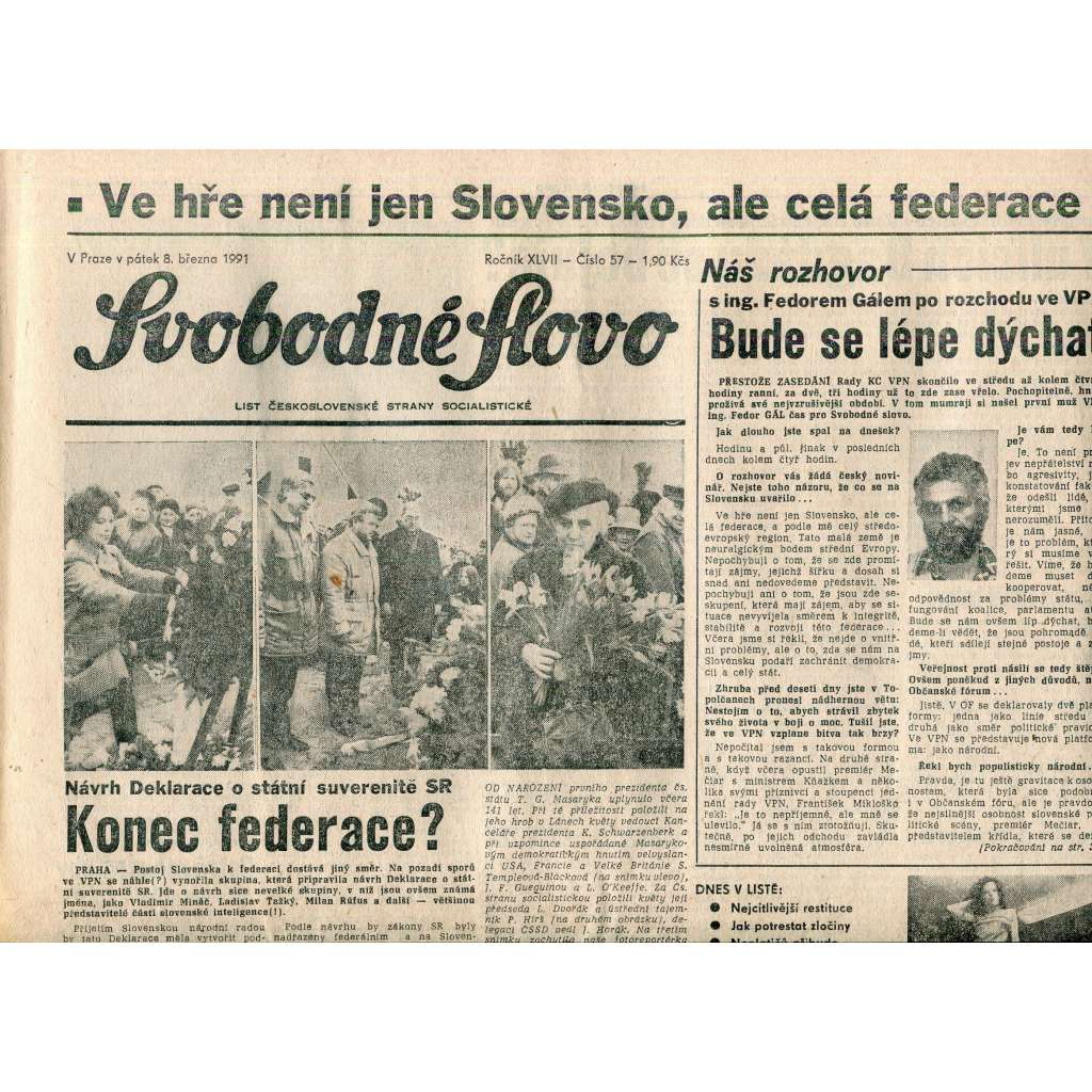 Svobodné slovo (8.3.1991) - staré noviny Svobodné slovo (8.3.1991) - staré noviny