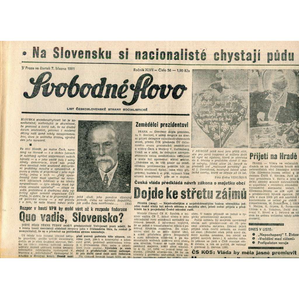 Svobodné slovo (7.3.1991) - staré noviny Svobodné slovo (7.3.1991) - staré noviny